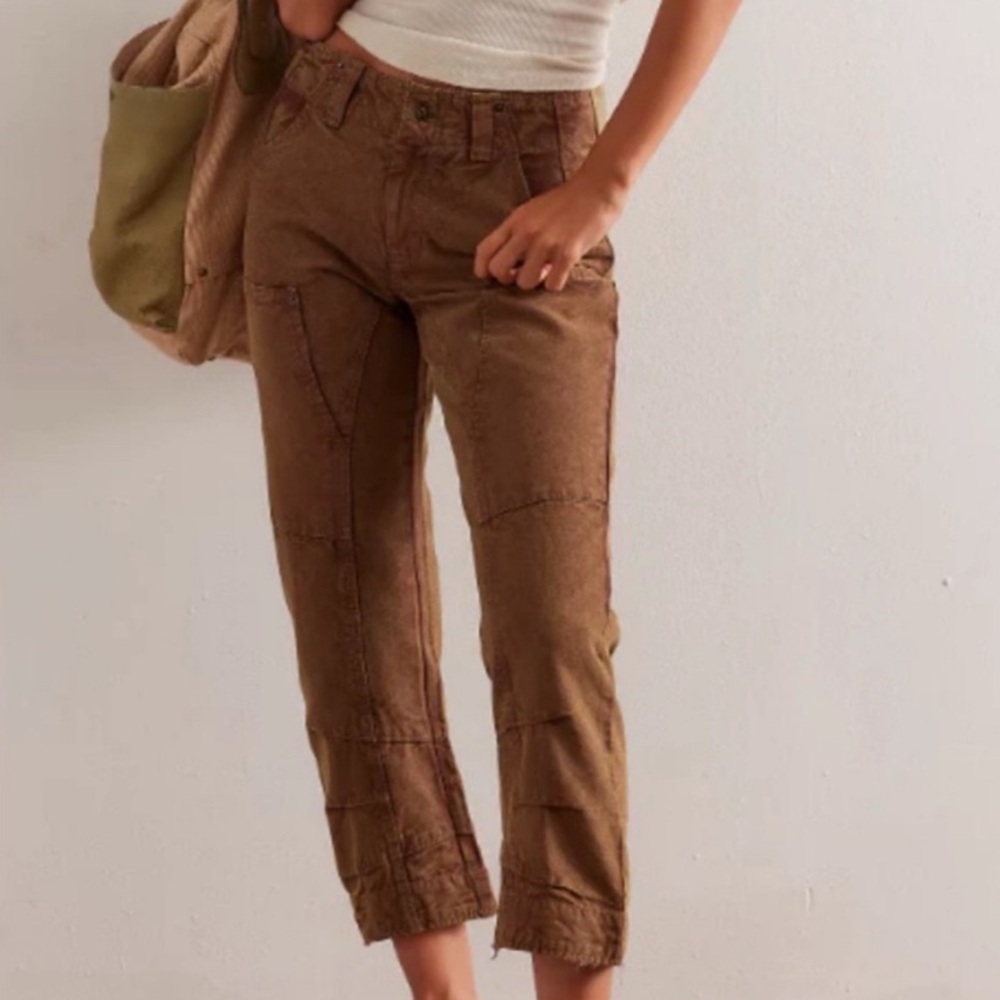 FREE PEOPLE x WE THE FREE SuperSonic Slim Cropped Brown Jeans Size 2 - Picture 5 of 12